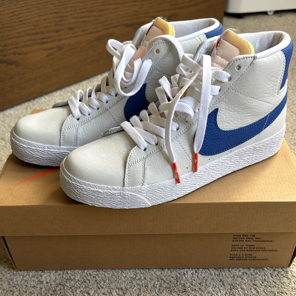 Nike White and Blue High-Top Sneakers